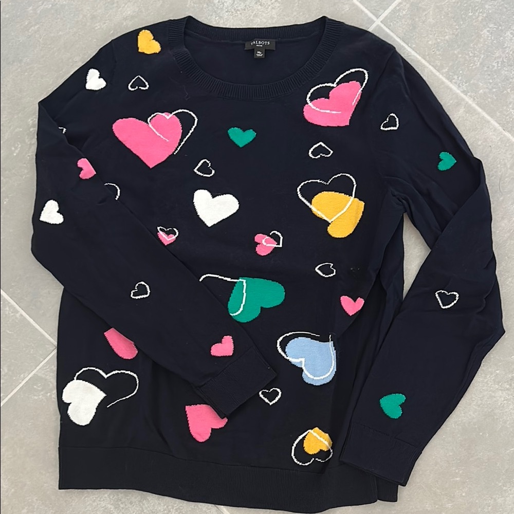 Talbots Cotton Colorful Heart Pattern Sweater - image 1